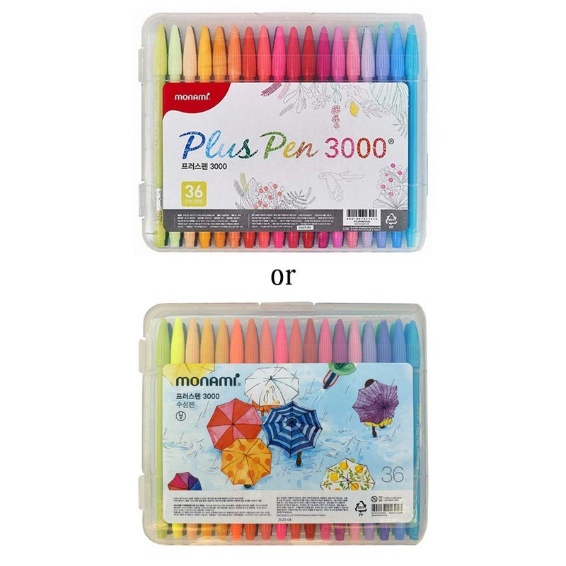 MONAMI Plus Pen 3000 Felt Tip Pens, Fine Point (0.4mm), Coloring/Drawing/Journaling, Assorted Colors, 36-Pack - Image 1
